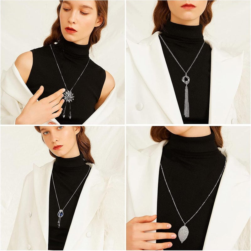 Jstyle 6Pcs Long Pendant Necklaces for Women Long Sweater Necklaces Silver Flower Tassel Disk Circle Leaf Statement Sweater Chain Necklace for Women Y Necklace Set Fashion Jewelry - Image 4